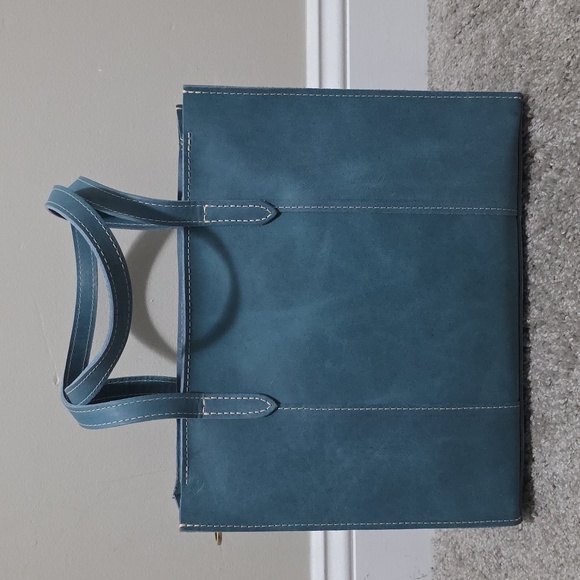 Portland Leather Goods PLG Zip E / W East West Lola Aqua Blue Brushed Leather - Picture 4 of 15